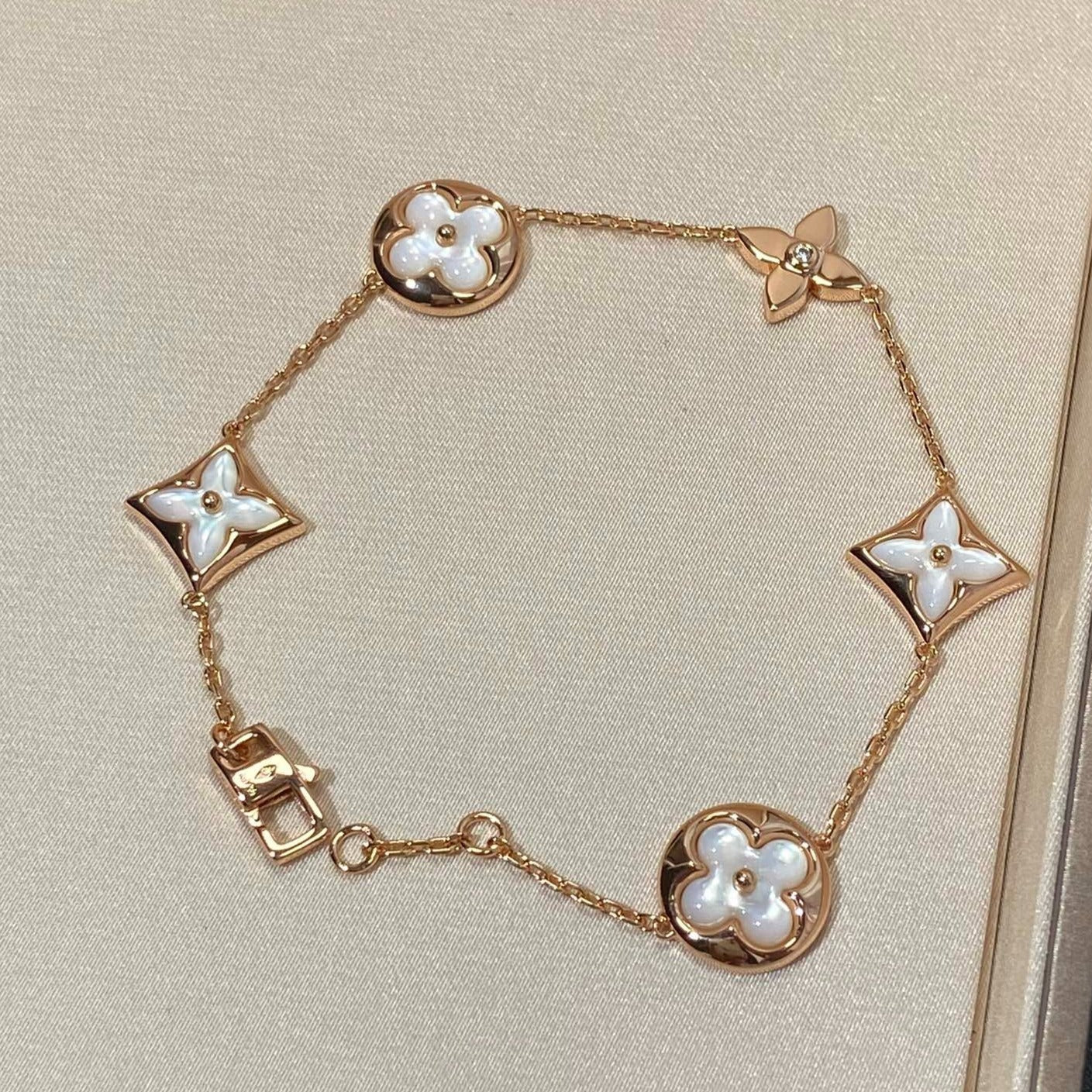 [Clara Jewels]STAR AND SUN 5 MOTIF MOP PINK GOLD BRACELET