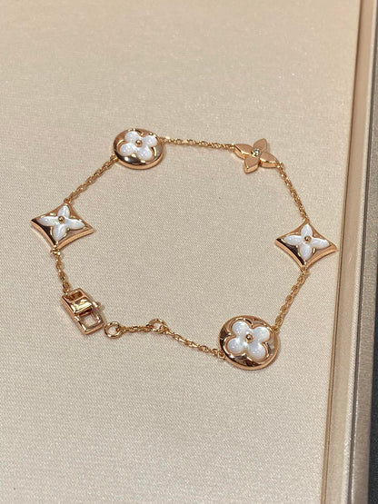 [Clara Jewels]STAR AND SUN 5 MOTIF MOP PINK GOLD BRACELET