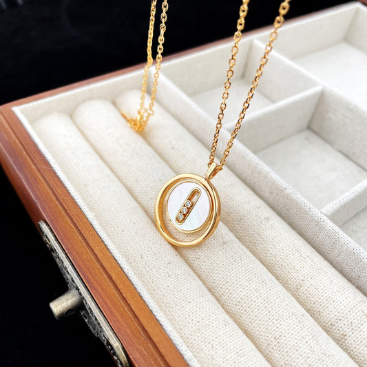 [Clara Jewely]LUCKY MOVE MOP PINK GOLD NECKLACE