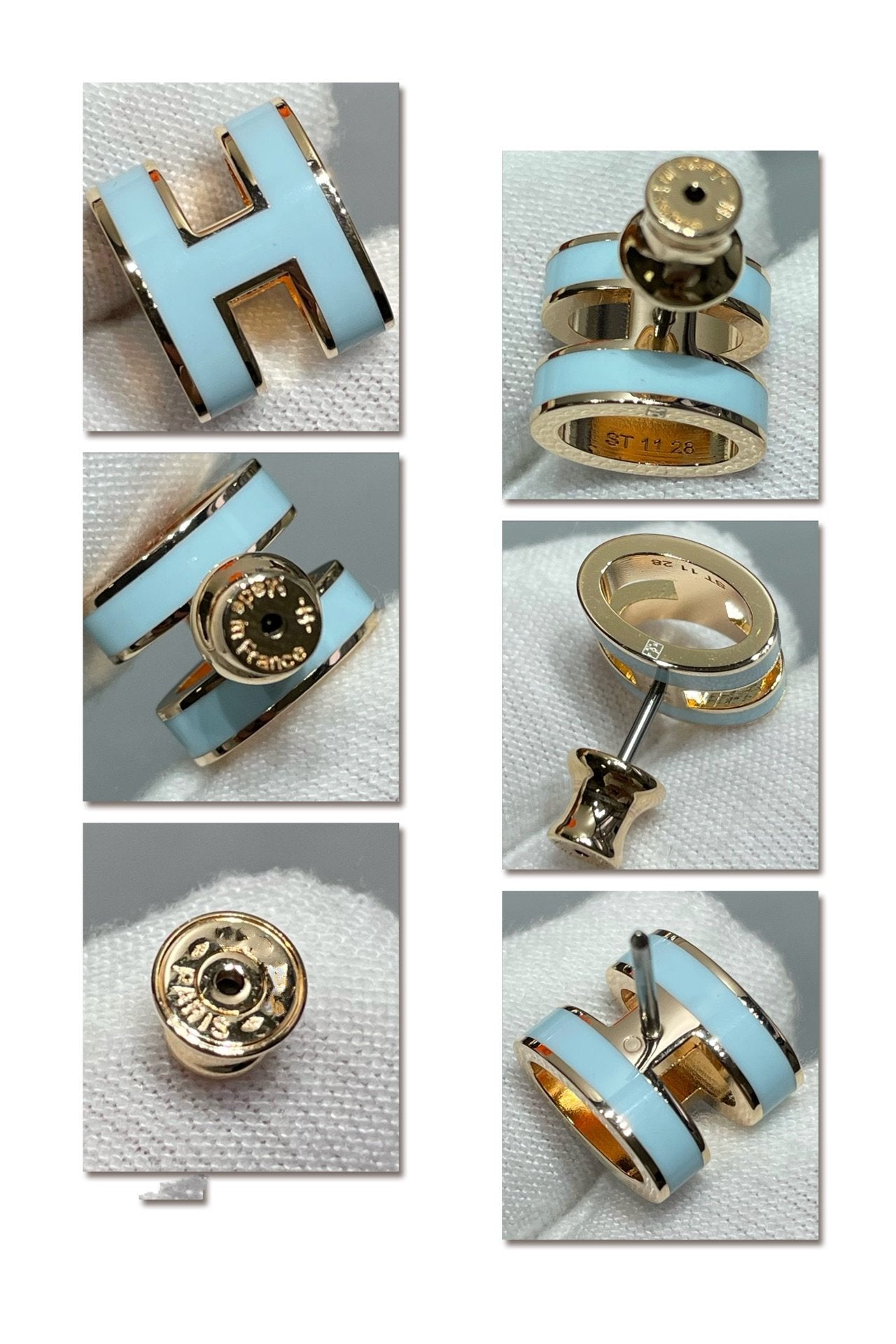 [Clara Jewels]POP H SKY BLUE STUD EARRINGS