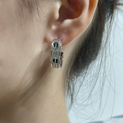 [Clara Jewels]LOVE CERAMIC DIAMOND PAVED SILVER EARRINGS