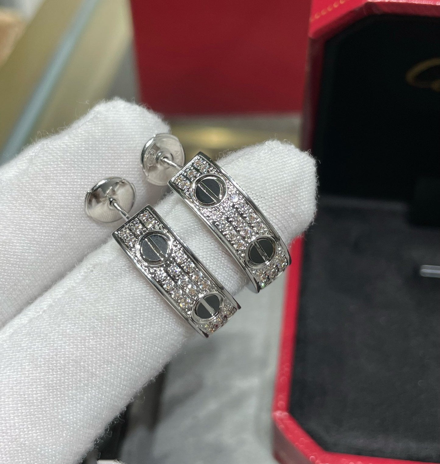 [Clara Jewels]LOVE CERAMIC DIAMOND PAVED SILVER EARRINGS