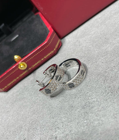 [Clara Jewels]LOVE CERAMIC DIAMOND PAVED SILVER EARRINGS