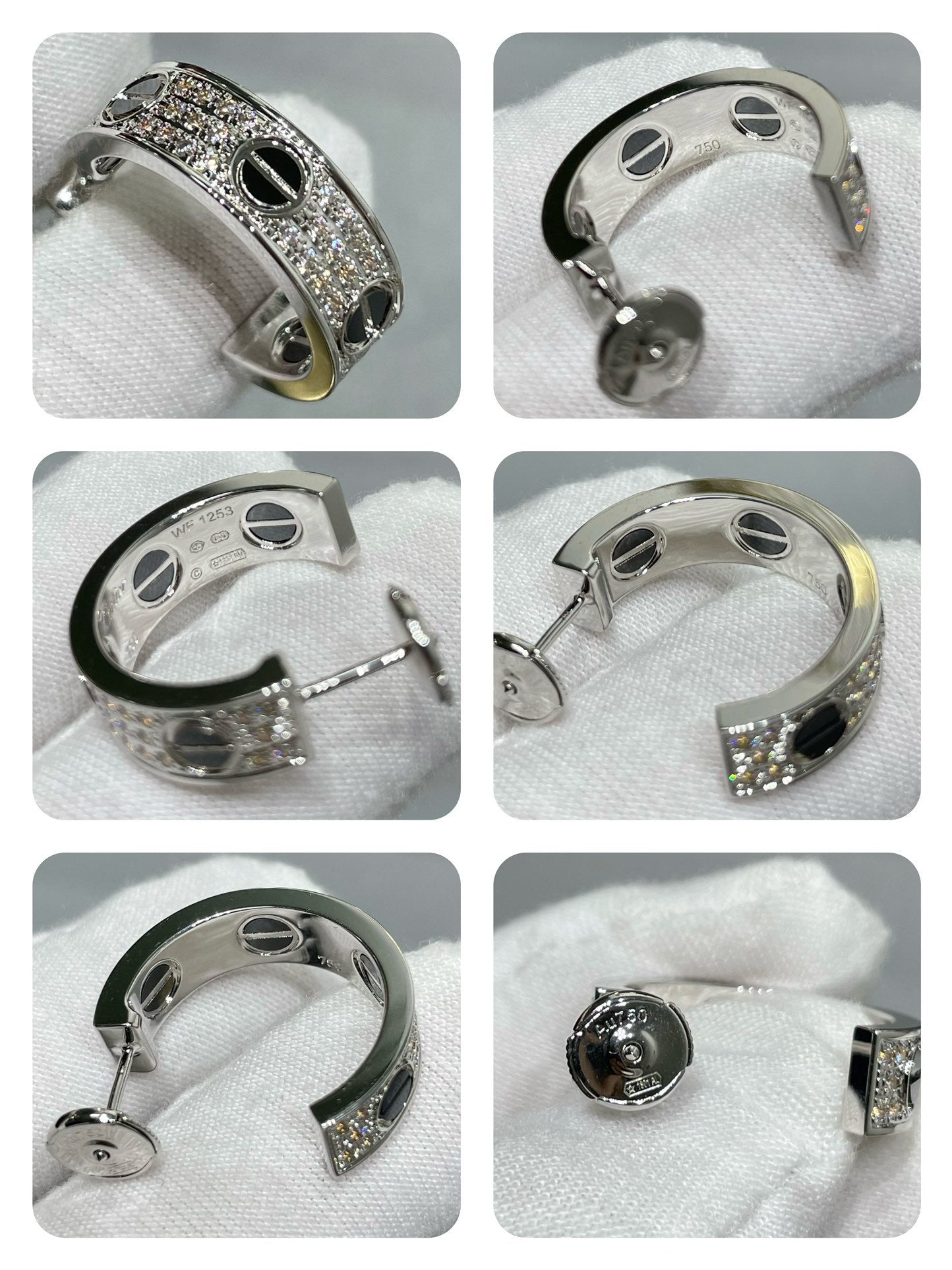 [Clara Jewels]LOVE CERAMIC DIAMOND PAVED SILVER EARRINGS