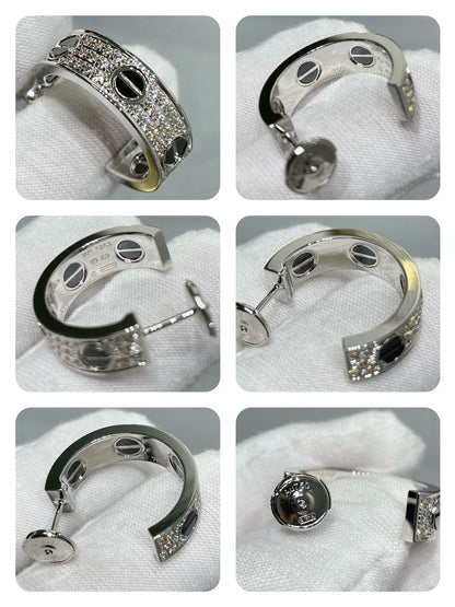 [Clara Jewels]LOVE CERAMIC DIAMOND PAVED SILVER EARRINGS