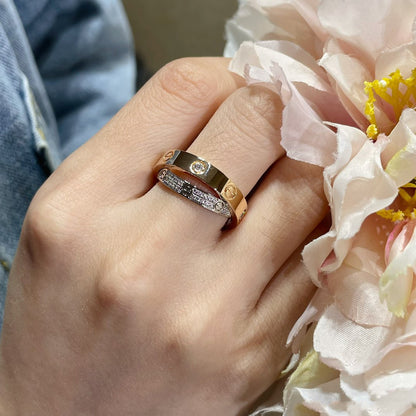 [Clara Jewels]LOVE PINK GOLD SILVER DIAMOND DOUBLE RING
