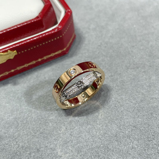 [Clara Jewels]LOVE PINK GOLD SILVER DIAMOND DOUBLE RING