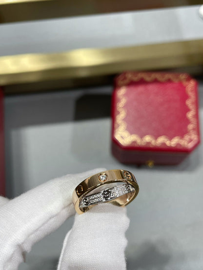 [Clara Jewels]LOVE PINK GOLD SILVER DIAMOND DOUBLE RING
