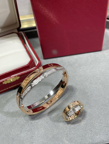[Clara Jewels]LOVE PINK GOLD SILVER DIAMOND DOUBLE RING