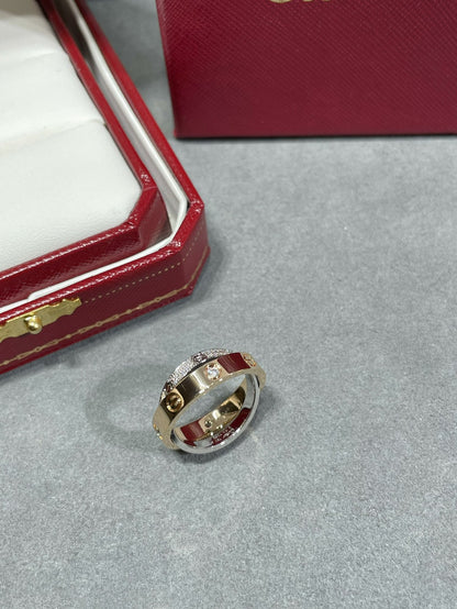 [Clara Jewels]LOVE PINK GOLD SILVER DIAMOND DOUBLE RING