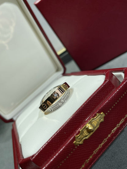 [Clara Jewels]LOVE PINK GOLD SILVER DIAMOND DOUBLE RING