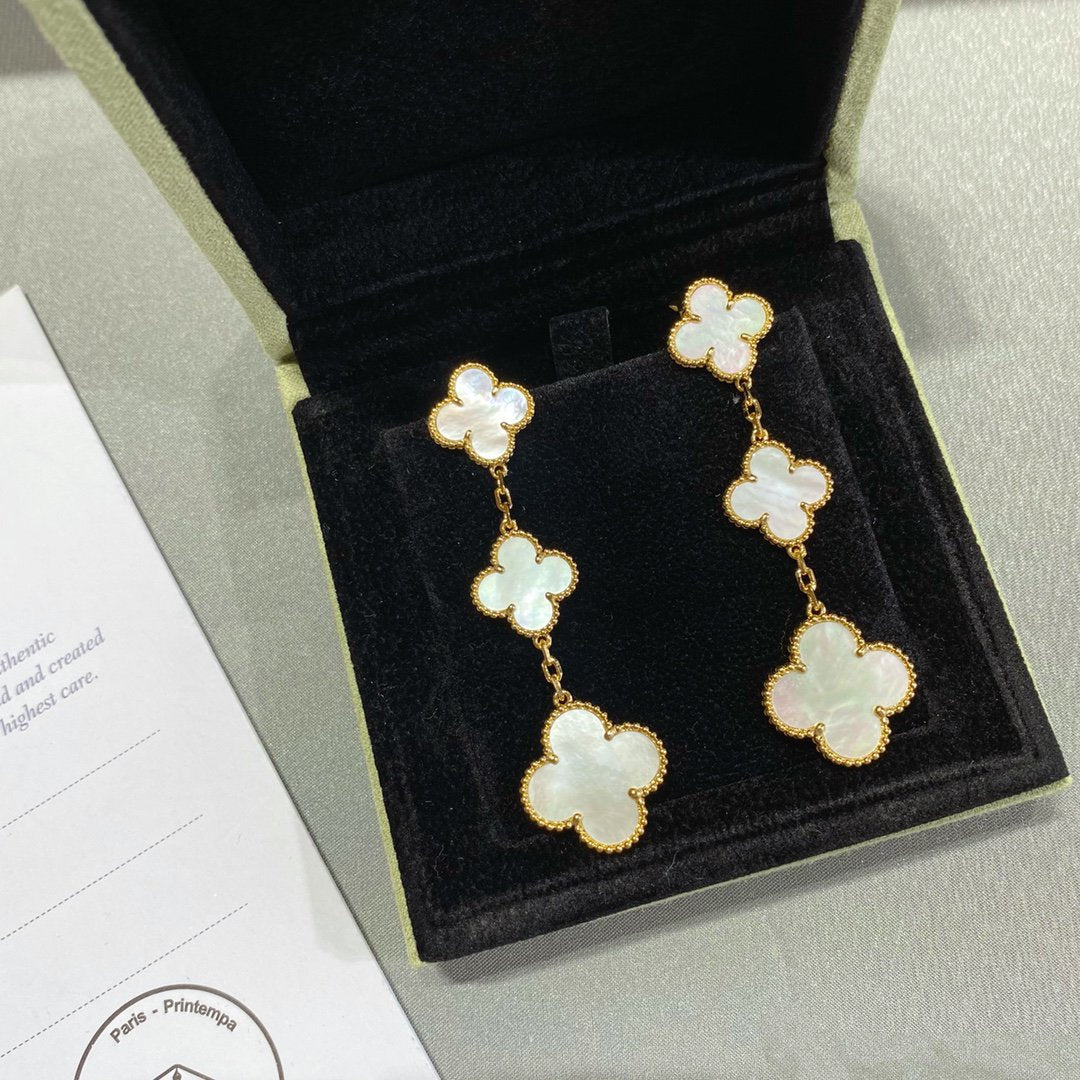[Clara Jewels]CLOVER MOP 3 MOTIFS GOLD EARRINGS