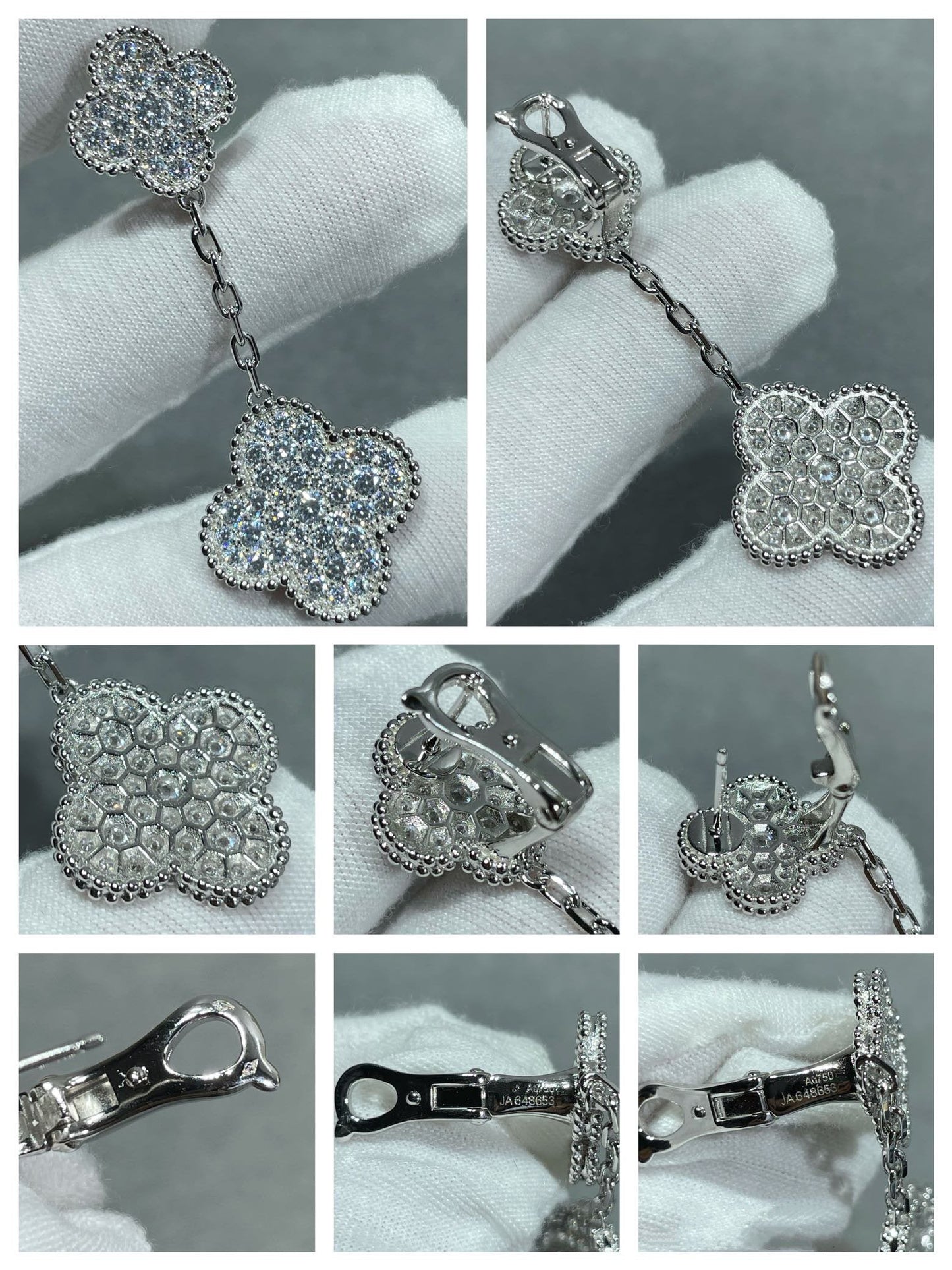 [Clara Jewels]CLOVER 2 MOTIFS DIAMOND PAVED SILVER EARRINGS