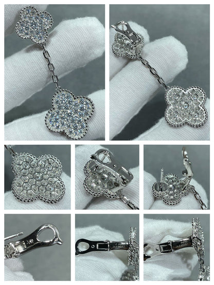 [Clara Jewels]CLOVER 2 MOTIFS DIAMOND PAVED SILVER EARRINGS