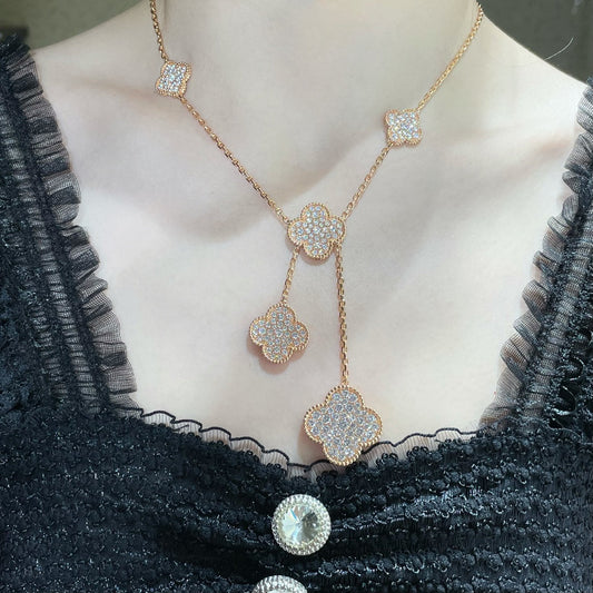 [Clara Jewels]CLOVER 6 MOTIF DIAMOND PAVED NECKLACE