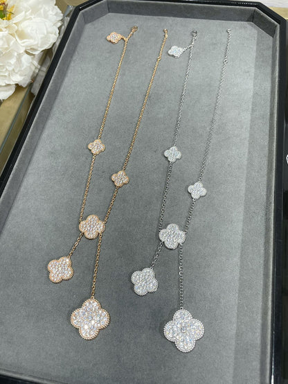 [Clara Jewels]CLOVER 6 MOTIF DIAMOND PAVED NECKLACE