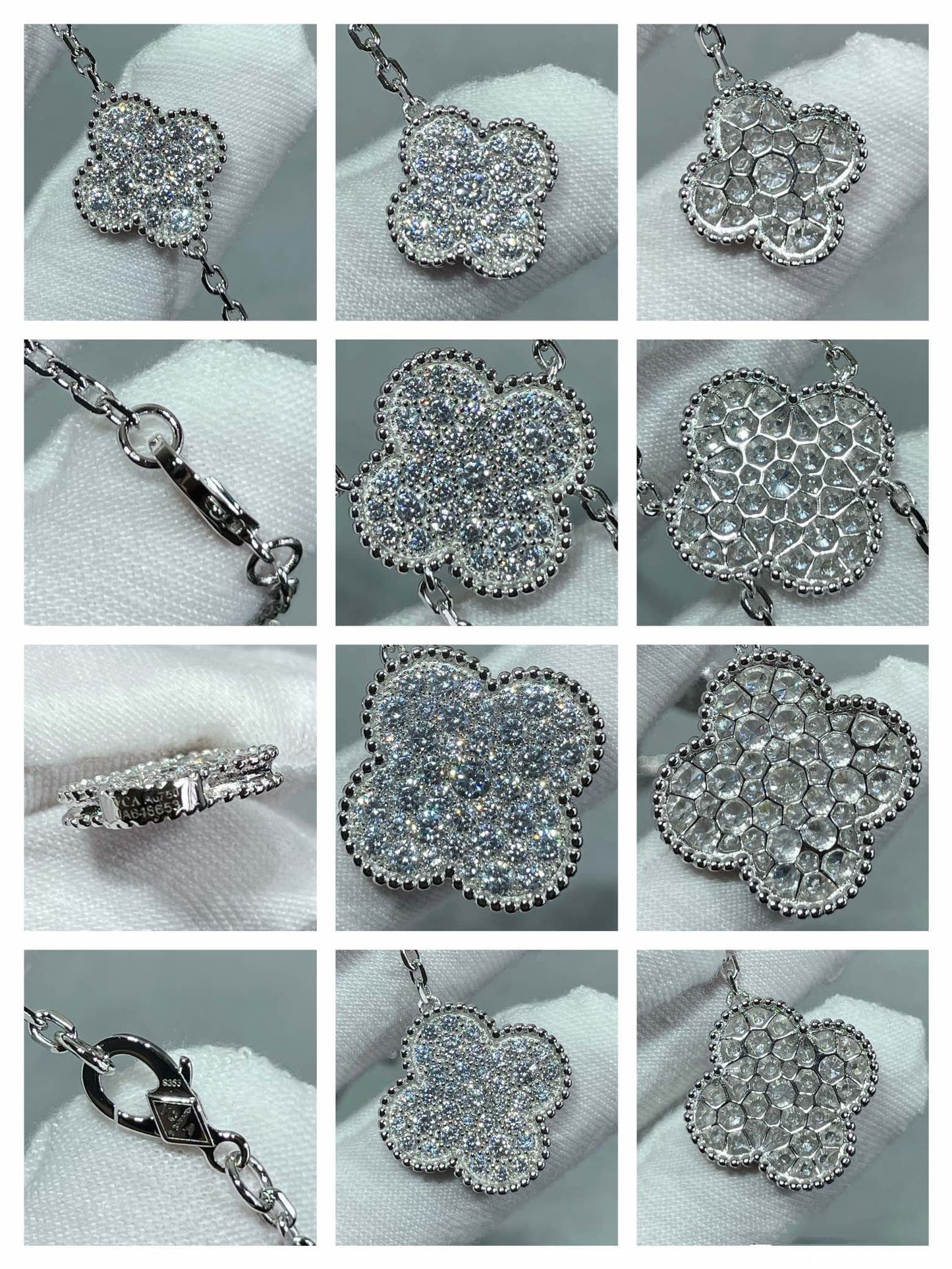 [Clara Jewels]CLOVER 6 MOTIF DIAMOND PAVED NECKLACE