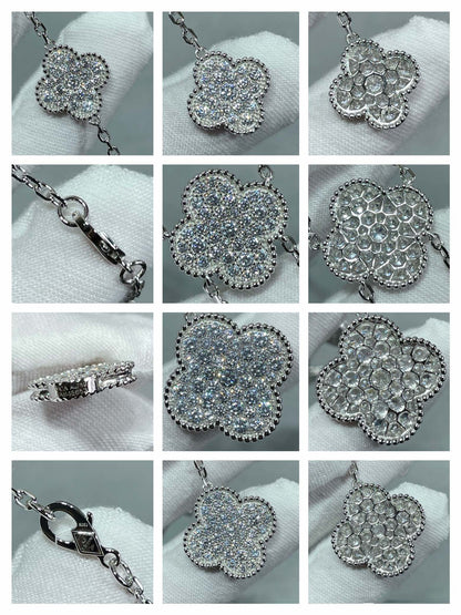 [Clara Jewels]CLOVER 6 MOTIF DIAMOND PAVED NECKLACE