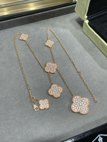 [Clara Jewels]CLOVER 6 MOTIF DIAMOND PAVED NECKLACE