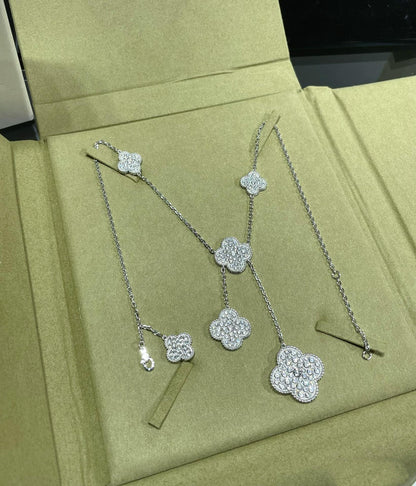 [Clara Jewels]CLOVER 6 MOTIF DIAMOND PAVED NECKLACE