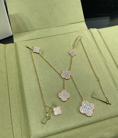 [Clara Jewels]CLOVER 6 MOTIF DIAMOND PAVED NECKLACE