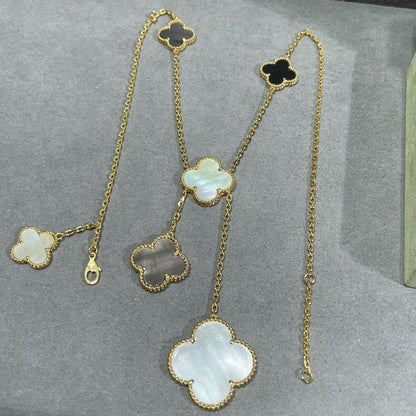 [Clara Jewels]CLOVER 6 MOTIF MOP ONYX GOLD NECKLACE