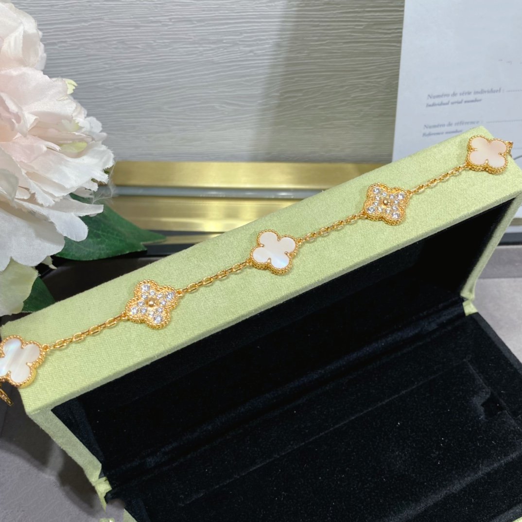 [Clara Jewels]CLOVER 5 MOTIF DIAMOND PINK MOP PINK GOLD BRACELET