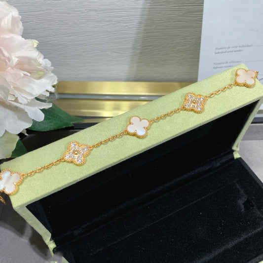 [Clara Jewels]CLOVER 5 MOTIF DIAMOND PINK MOP PINK GOLD BRACELET