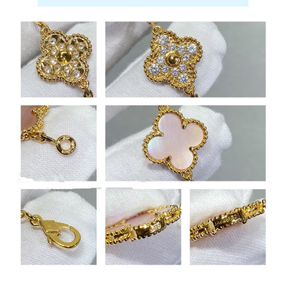 [Clara Jewels]CLOVER 5 MOTIF DIAMOND PINK MOP PINK GOLD BRACELET