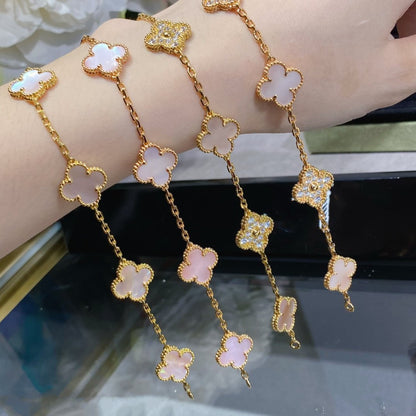[Clara Jewels]CLOVER 5 MOTIF DIAMOND PINK MOP PINK GOLD BRACELET