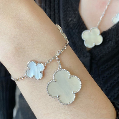 [Clara Jewels]CLOVER 5 MOTIF WHITE MOP SILVER BRACELET
