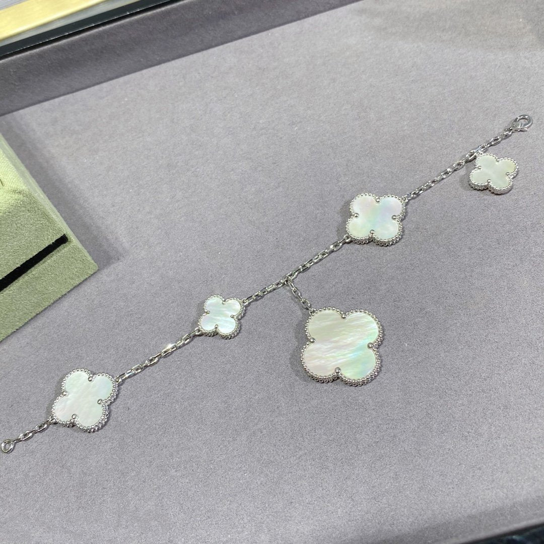 [Clara Jewels]CLOVER 5 MOTIF WHITE MOP SILVER BRACELET
