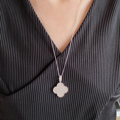 [Clara Jewels]CLOVER 25MM LARGE PEDANT DIAMOND PAVED LONG NECKLACE