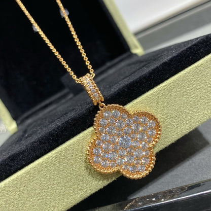 [Clara Jewels]CLOVER 25MM LARGE PEDANT DIAMOND PAVED LONG NECKLACE