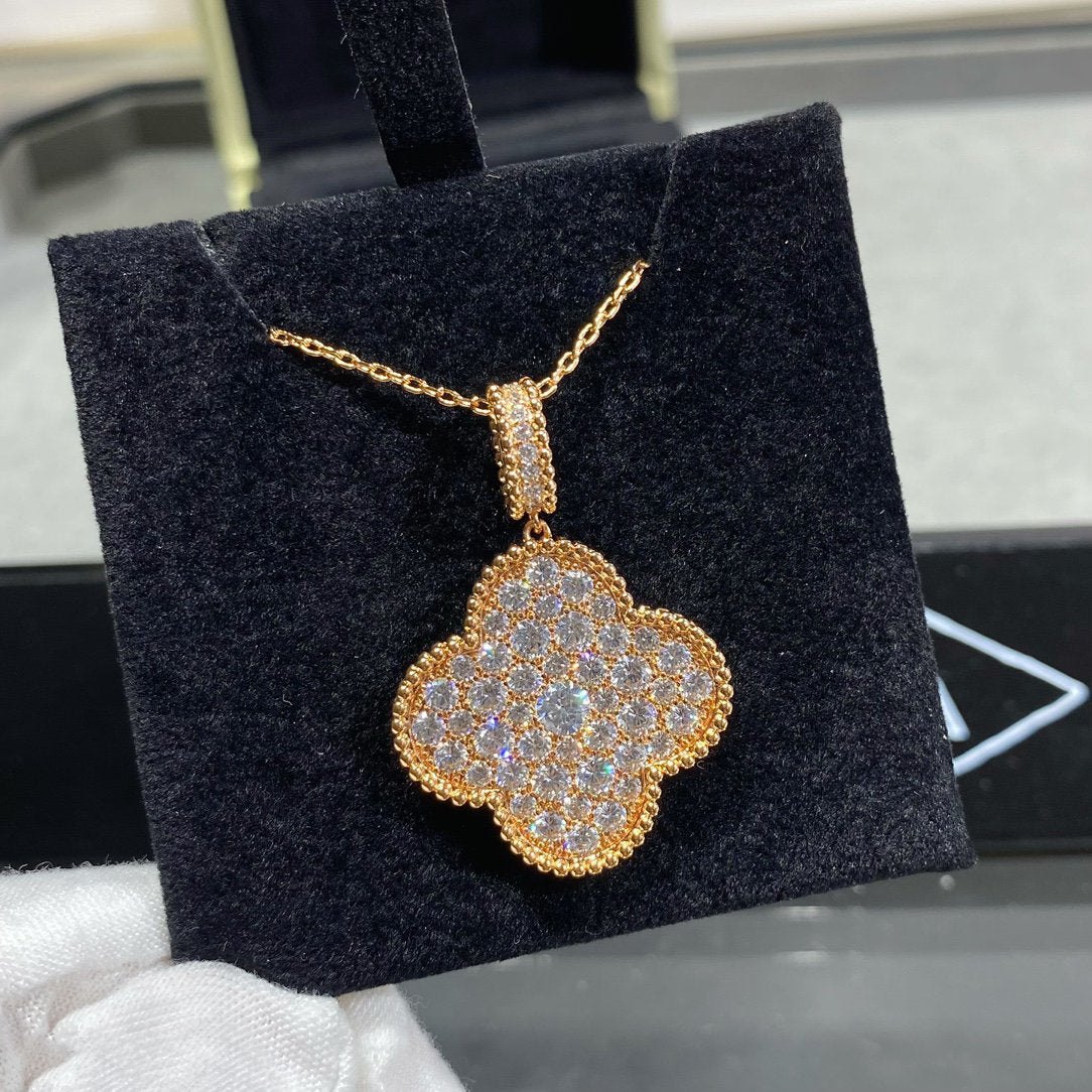 [Clara Jewels]CLOVER 25MM LARGE PEDANT DIAMOND PAVED LONG NECKLACE