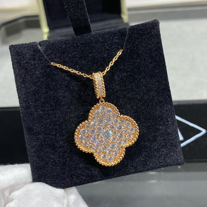 [Clara Jewels]CLOVER 25MM LARGE PEDANT DIAMOND PAVED LONG NECKLACE