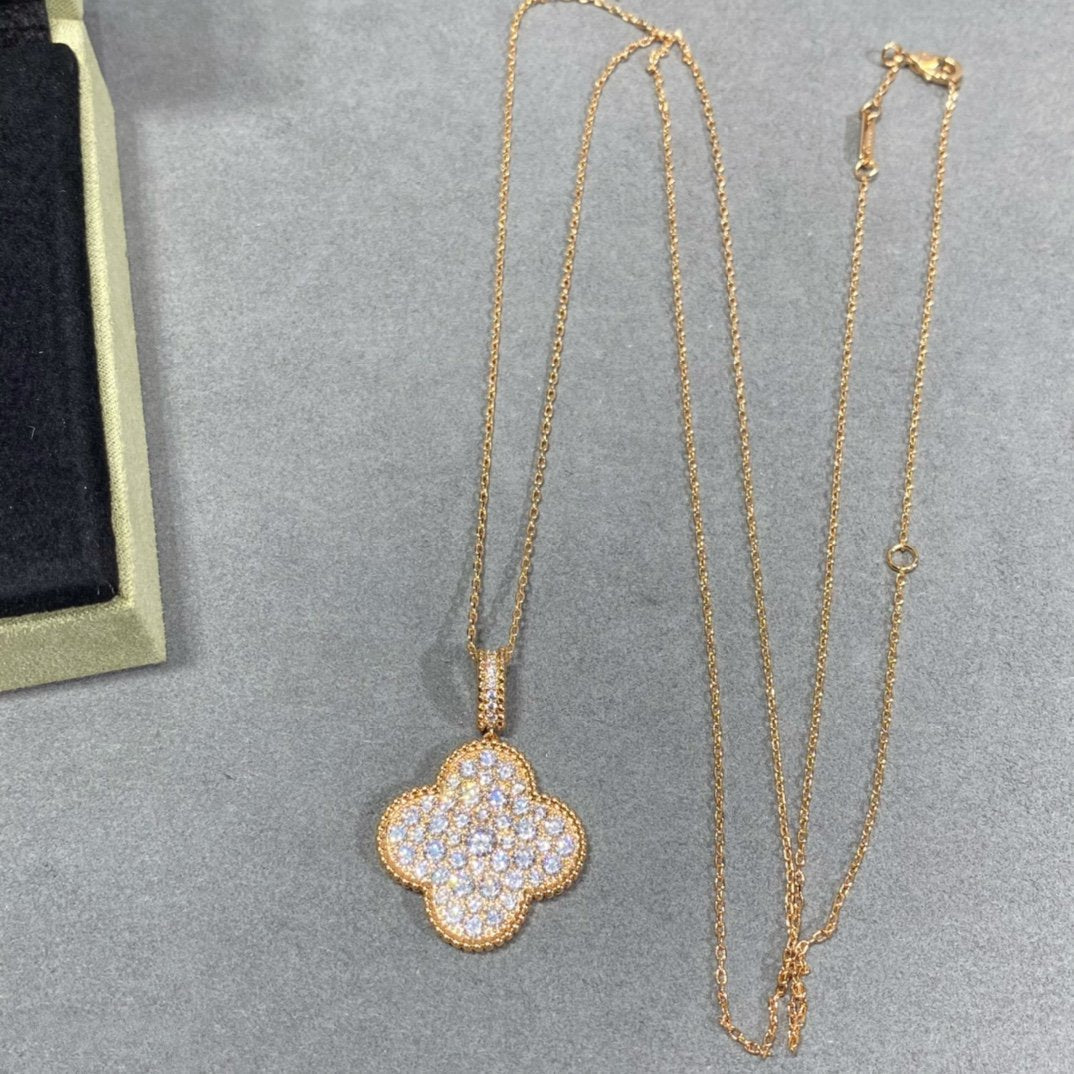 [Clara Jewels]CLOVER 25MM LARGE PEDANT DIAMOND PAVED LONG NECKLACE