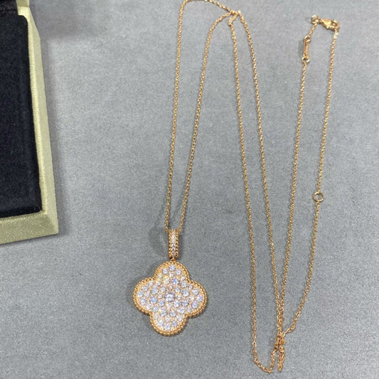 [Clara Jewels]CLOVER 25MM LARGE PEDANT DIAMOND PAVED LONG NECKLACE