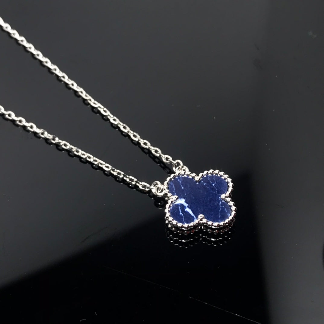 [Clara Jewels]CLOVER PIETERSITE SILVER LONG NECKLACE