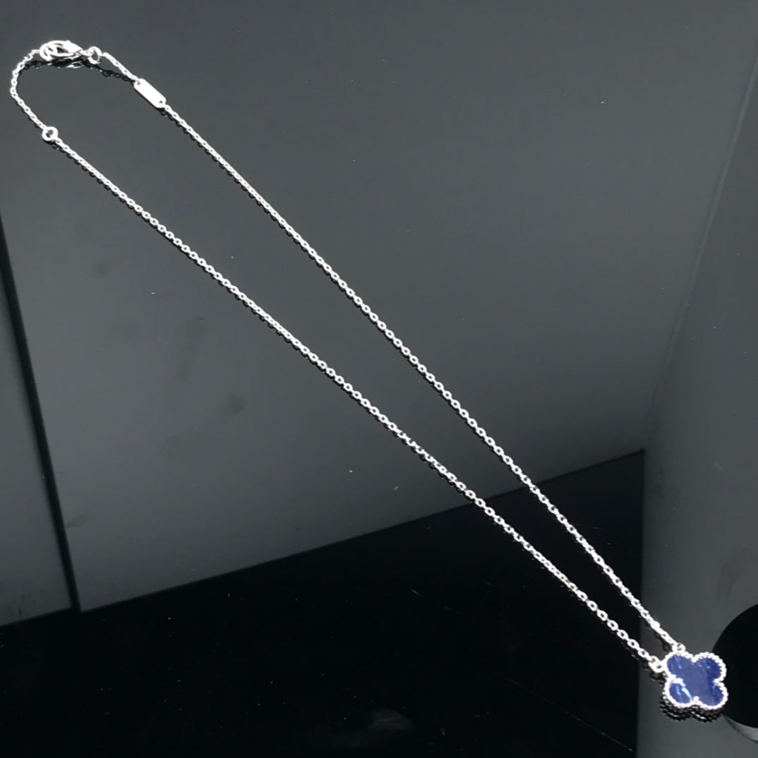 [Clara Jewels]CLOVER PIETERSITE SILVER LONG NECKLACE