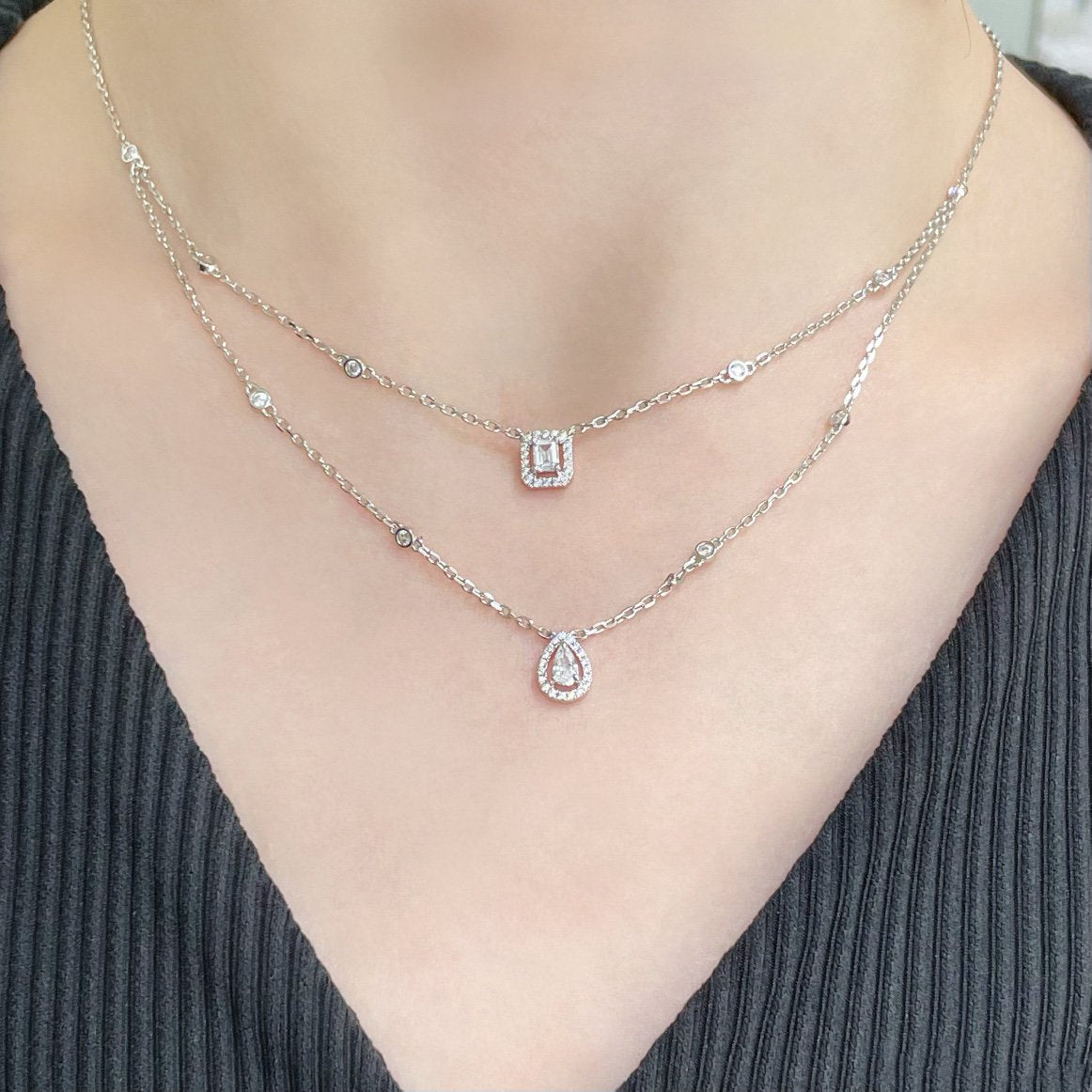 [Clara Jewely]MY TWIN 2 ROW DIAMOND NECKLACE