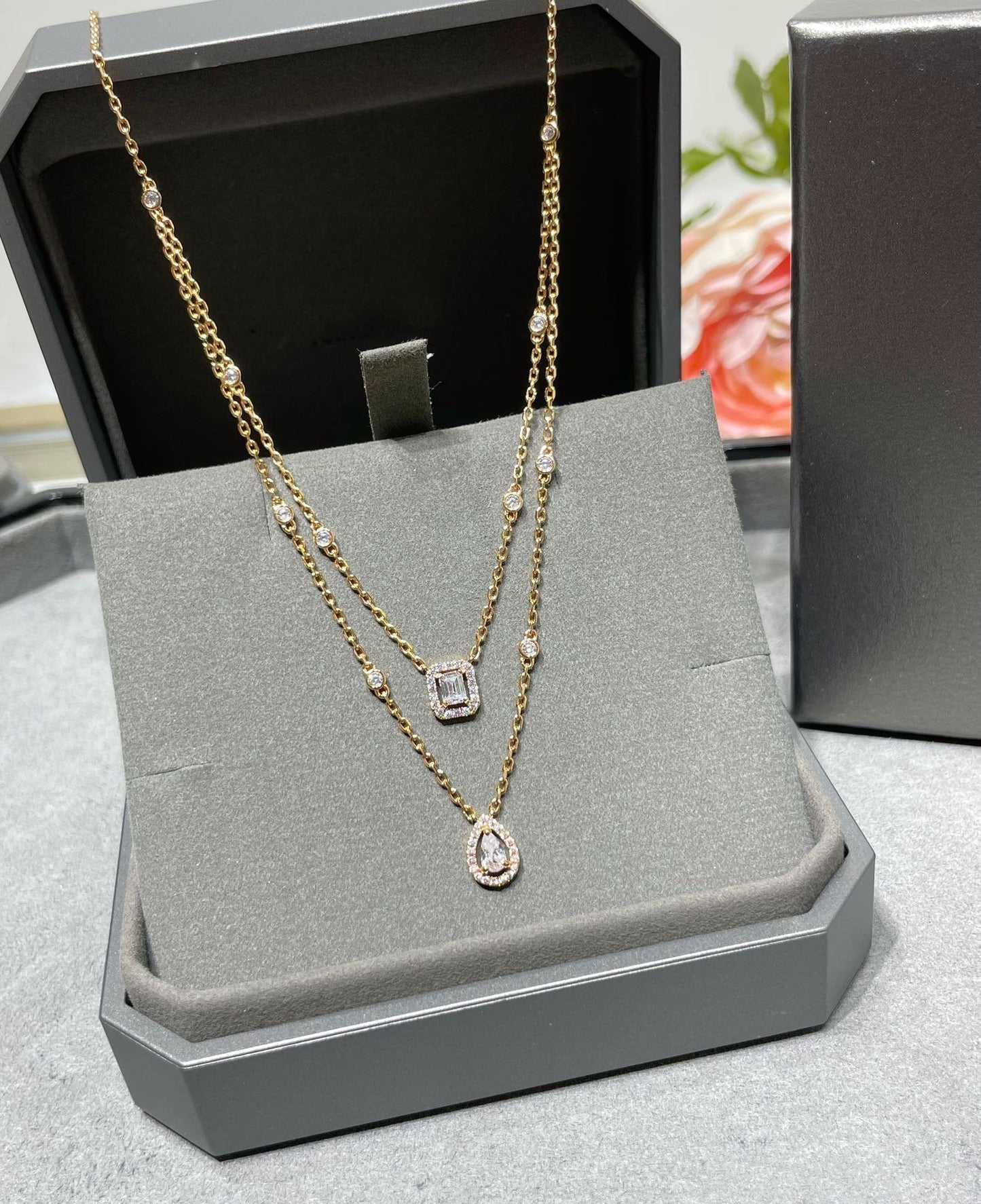 [Clara Jewely]MY TWIN 2 ROW DIAMOND NECKLACE