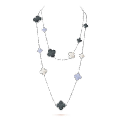 [Clara Jewels]CLOVER 16 MOTIF CHALCEDONY MOP SILVER NECKLACE