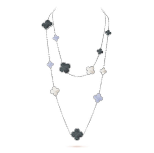 [Clara Jewels]CLOVER 16 MOTIF CHALCEDONY MOP SILVER NECKLACE