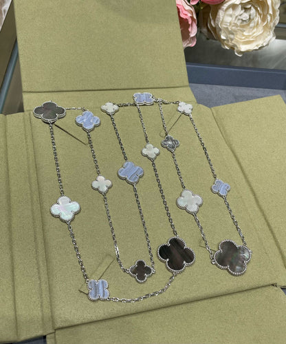 [Clara Jewels]CLOVER 16 MOTIF CHALCEDONY MOP SILVER NECKLACE