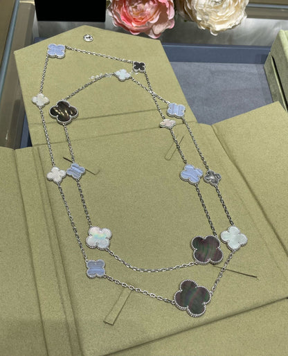 [Clara Jewels]CLOVER 16 MOTIF CHALCEDONY MOP SILVER NECKLACE