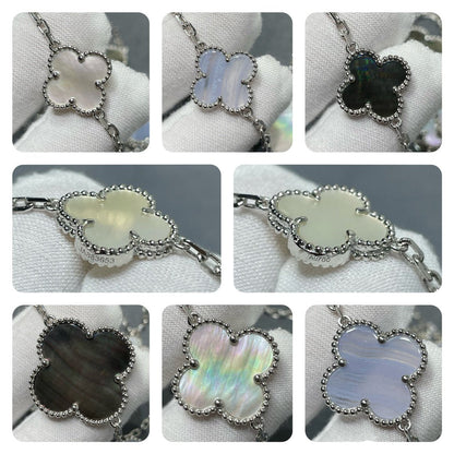 [Clara Jewels]CLOVER 16 MOTIF CHALCEDONY MOP SILVER NECKLACE