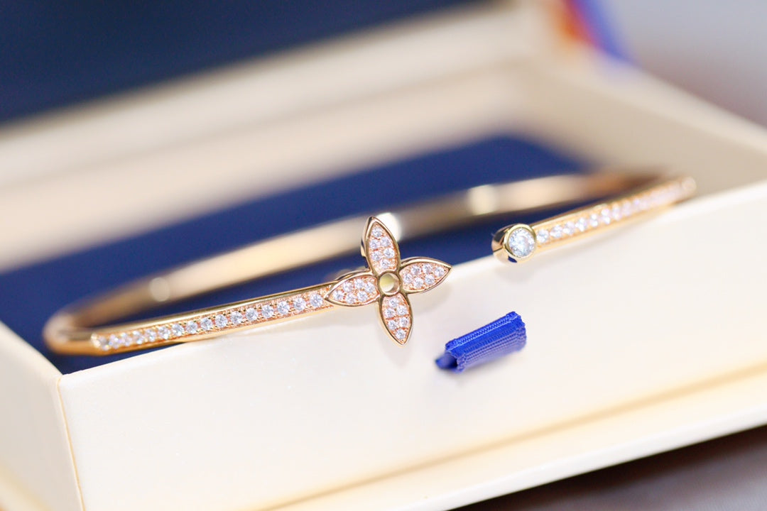 [Clara Jewels]IDYLLE PINK GOLD OPEN BRACELET DIAMOND PAVED