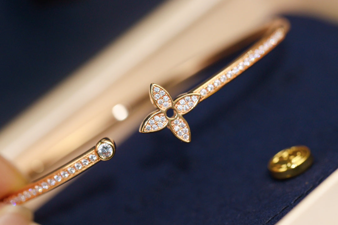 [Clara Jewels]IDYLLE PINK GOLD OPEN BRACELET DIAMOND PAVED