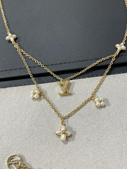 [Clara Jewels]FLOWERGRAM GOLD MOP DOUBLE ROW NECKLACE